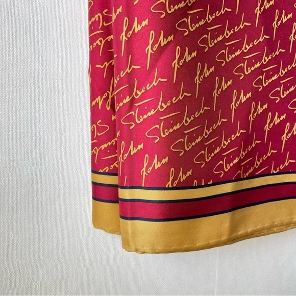 Josh Bach 100% Silk Scarf John Steinbeck Signature Print Red Square 35 x 35 In. - Picture 6 of 11